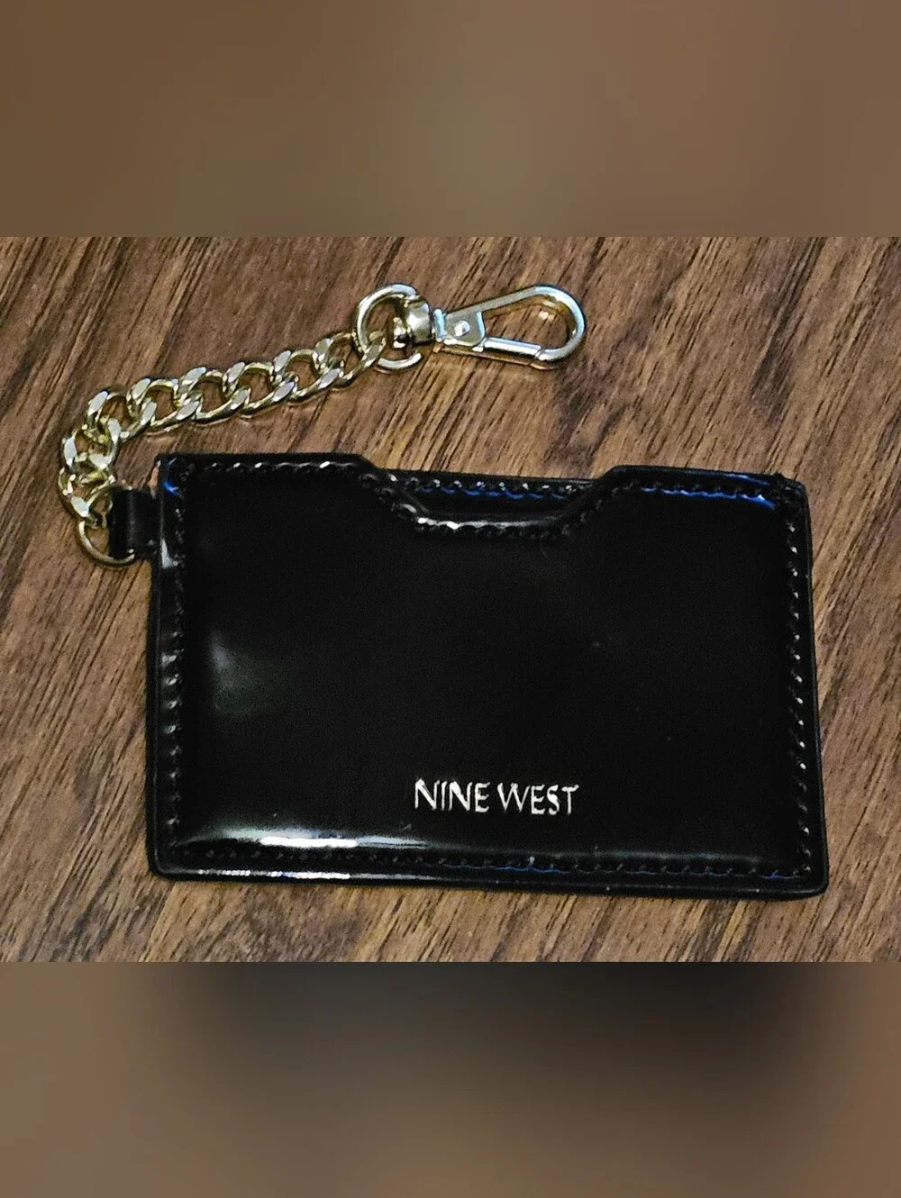 Nine West Black Patent Cardholder with Gold Chain Key Clip